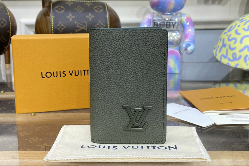 Louis Vuitton M81731 LV Pocket Organizer Wallet in Khaki LV Aerogram cowhide leather
