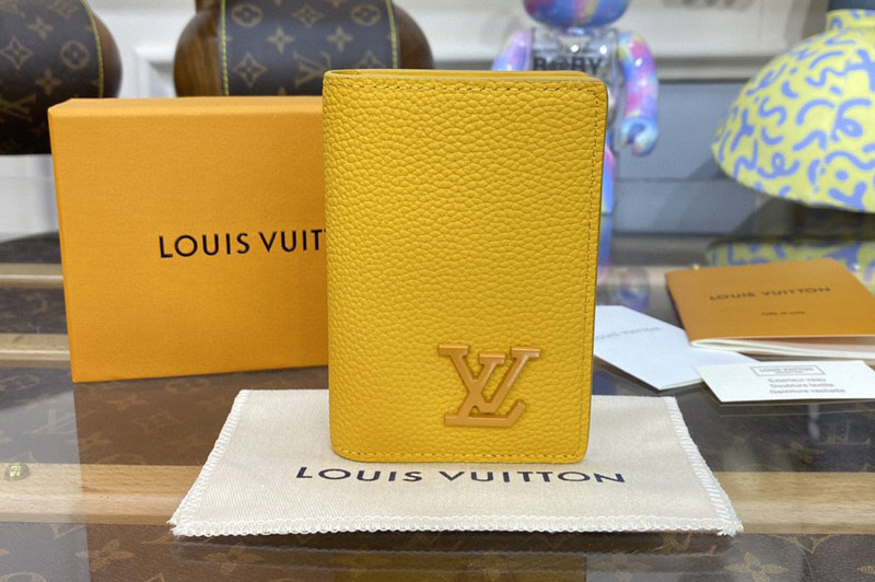 Louis Vuitton M81809 LV Pocket Organizer Wallet in Yellow LV Aerogram cowhide leather