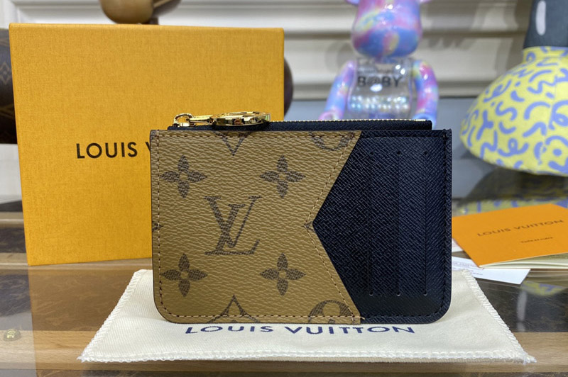 Louis Vuitton M81912 Romy card holder in Monogram and Monogram Reverse coated canvas With Black