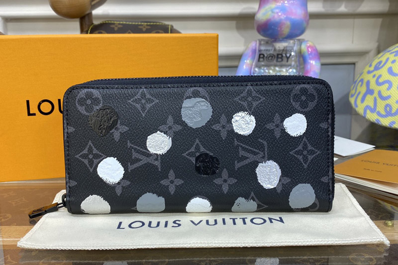 Louis Vuitton M81933 LV x YK Zippy wallet in Monogram Eclipse coated canvas with 3D Painted Dots print