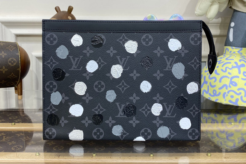 Louis Vuitton M81934 LV x YK Pochette Voyage Bag in Monogram Eclipse coated canvas with 3D Painted Dots print