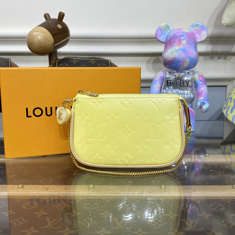 Louis Vuitton M81940 LV Mini Pochette Accessoires in Yellow Monogram Vernis embossed patent calf leather