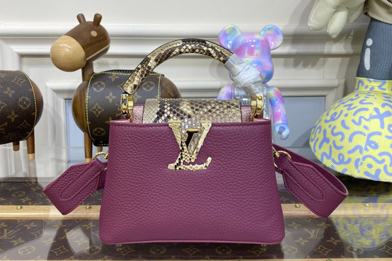 Louis Vuitton N82067 LV Capucines Mini Bag in Purple Taurillon leather and python leather