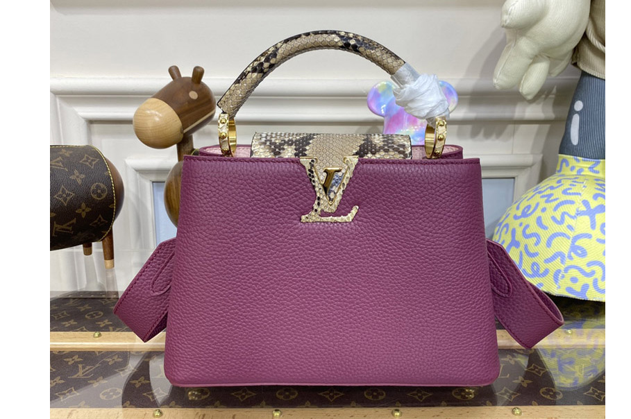 Louis Vuitton N82067 LV Capucines BB Bag in Purple Taurillon leather and python leather