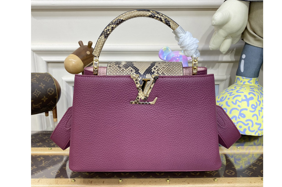 Louis Vuitton N82067 LV Capucines Mini Bag in Purple Taurillon leather and python leather