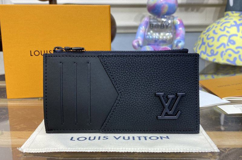 Louis Vuitton M82068 LV Coin Card Holder in Black LV Aerogram cowhide leather