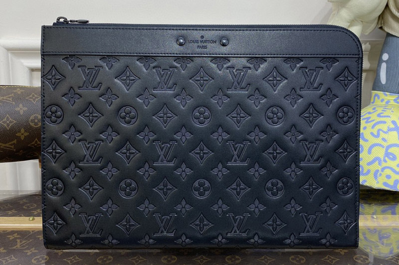 Louis Vuitton M82080 LV Pochette Jour Bag in Black Monogram Shadow embossed cowhide leather