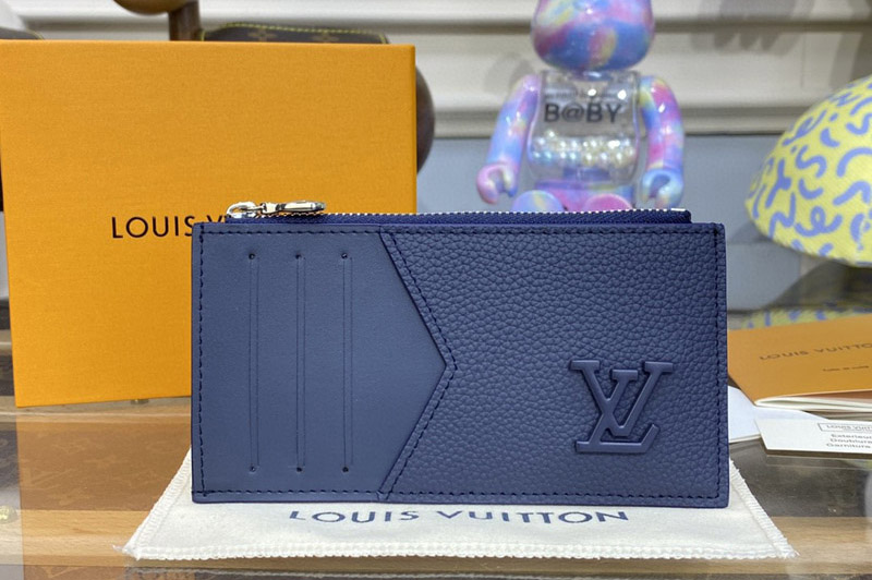 Louis Vuitton M82084 LV Coin Card Holder in Navy Blue LV Aerogram cowhide leather