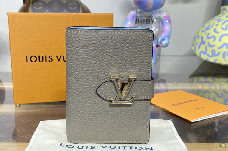 Louis Vuitton M82198 LV Vertical compact wallet in Gray Taurillon leather
