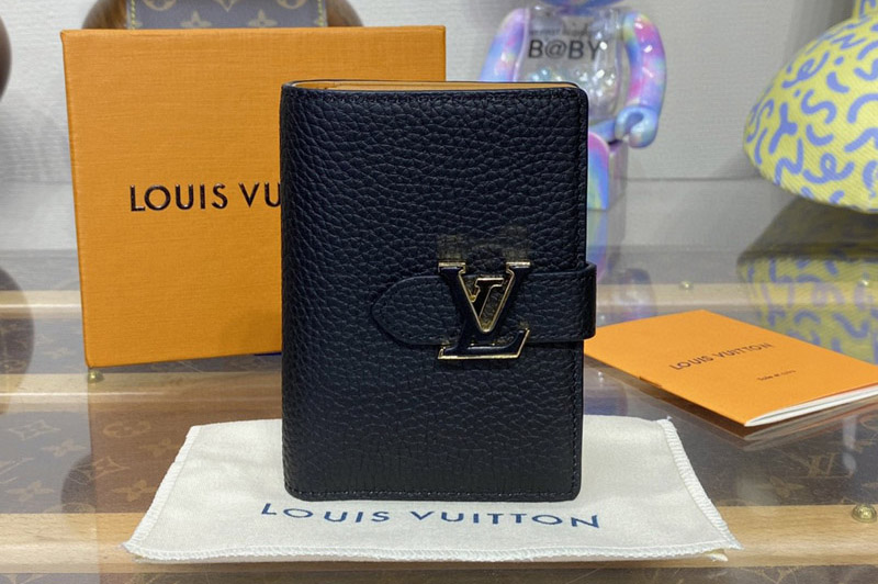 Louis Vuitton M81561 LV Vertical compact wallet in Black Taurillon leather