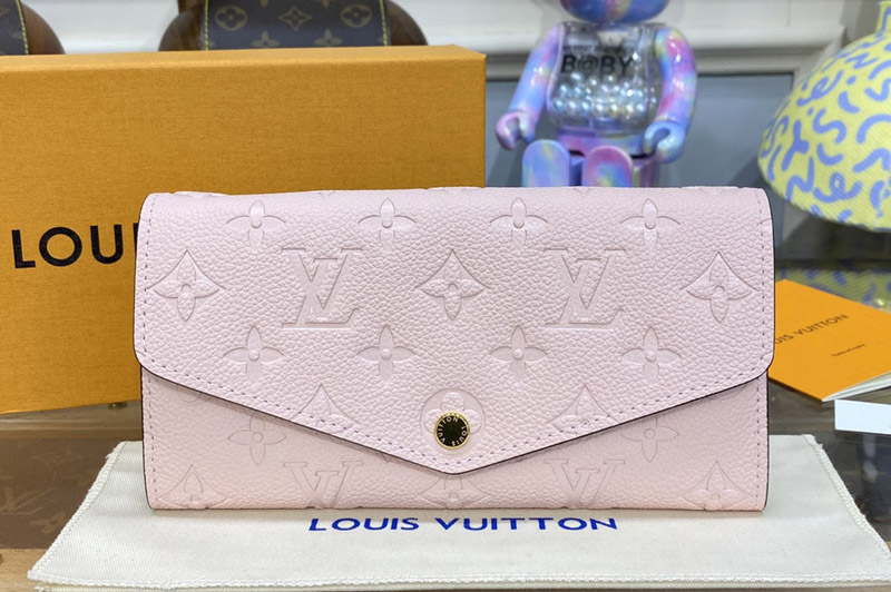 Louis Vuitton M82257 LV Sarah wallet in Pink Monogram Empreinte embossed supple grained cowhide leather
