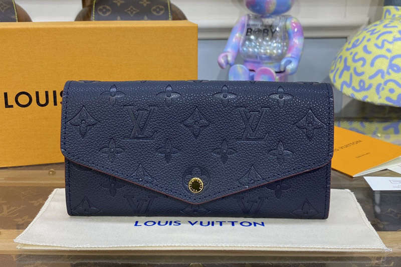 Louis Vuitton M82258 LV Sarah wallet in Navy Blue/Red Monogram Empreinte embossed supple grained cowhide leather