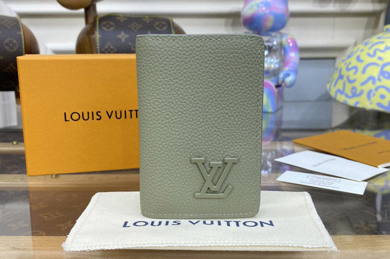 Louis Vuitton M82277 LV Pocket Organizer Wallet in Gray Leather