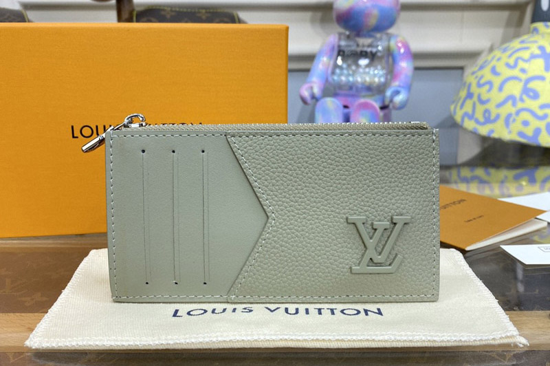 Louis Vuitton M82282 LV Coin Card Holder in Gray Leather