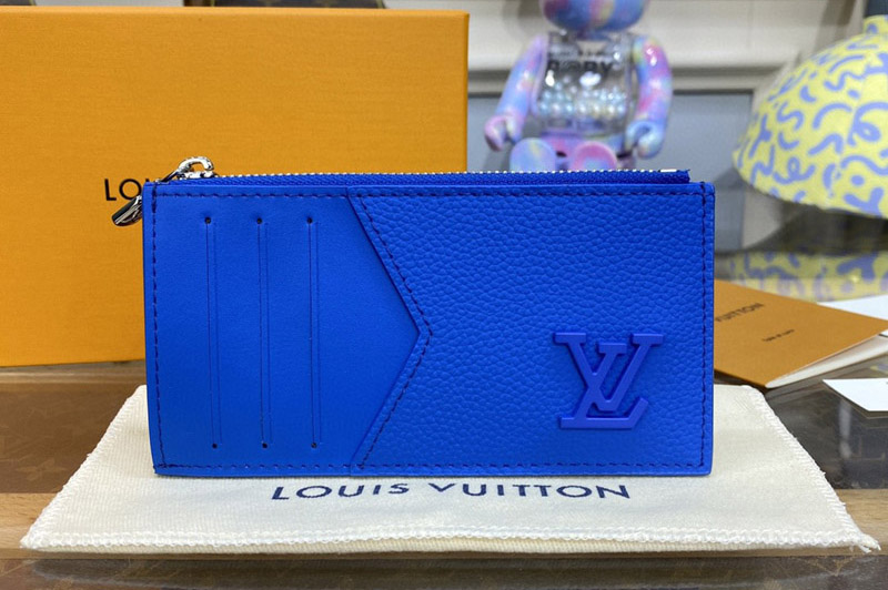 Louis Vuitton M82280 LV Coin Card Holder in Blue Leather