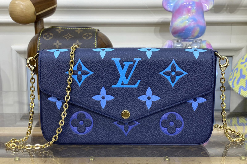 Louis Vuitton M82349 LV Félicie Pochette Bag in Gradient Blue Monogram Empreinte embossed supple grained cowhide leather