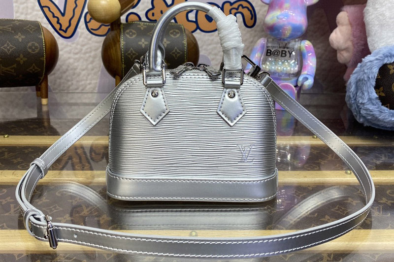 Louis Vuitton M82682 LV Nano Alma bag in Silver Epi grained cowhide leather