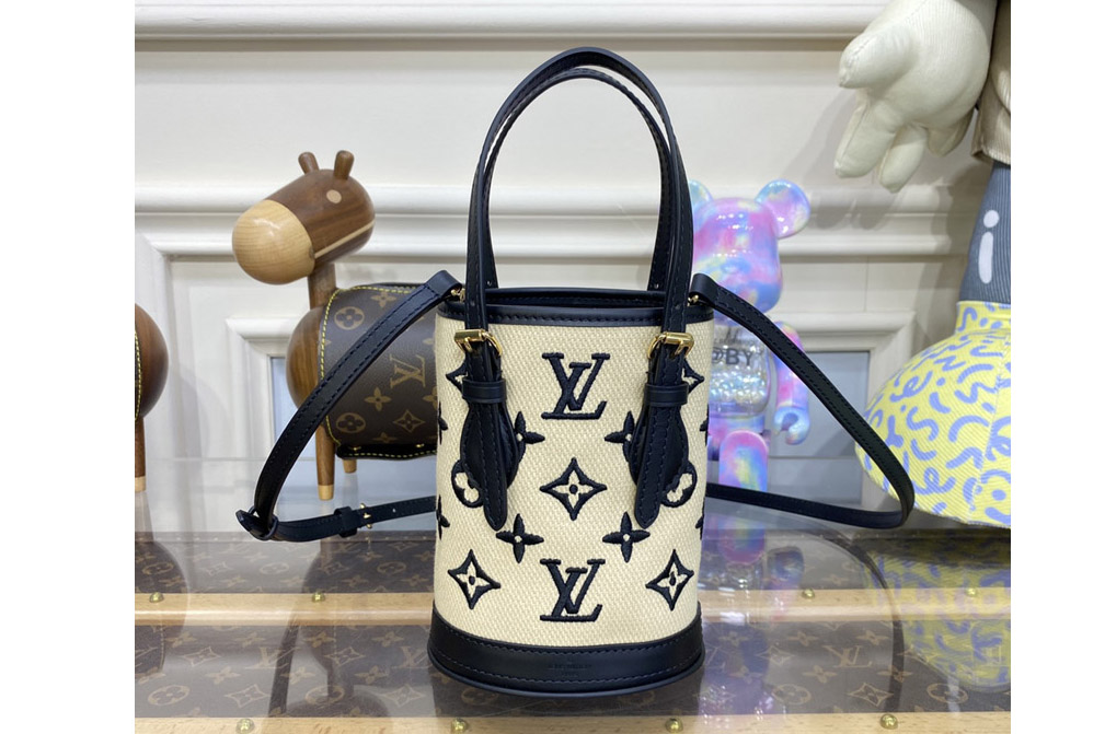 Louis Vuitton M82418 LV Nano Bucket Bag in Black Lotus cotton