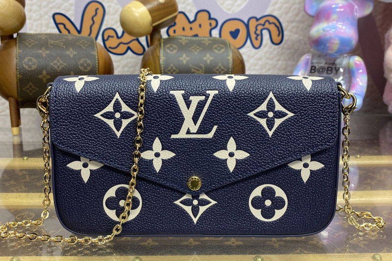 Louis Vuitton M82479 LV Félicie Pochette Bag in Navy Blue Monogram Empreinte leather