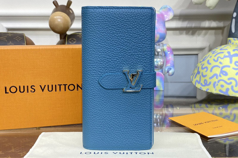 Louis Vuitton M81330 LV Vertical wallet in Navy Blue Taurillon leather