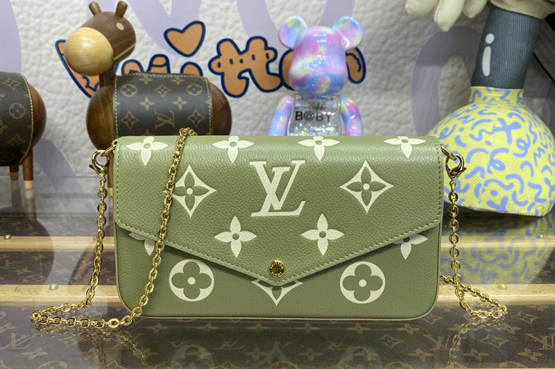 Louis Vuitton M82480 LV Felicie Pochette Bag in Khaki/Cream Monogram Empreinte embossed cowhide leather