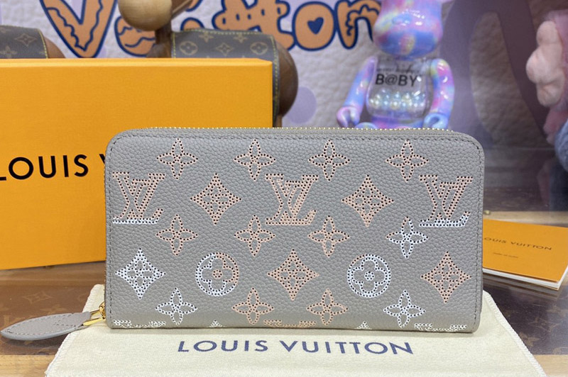 Louis Vuitton M82647 LV Zippy Wallet in Gray Mahina perforated calf leather