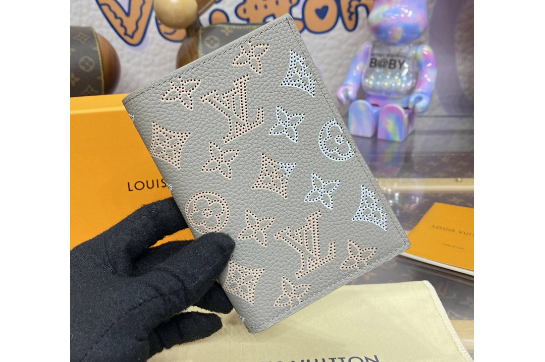 Louis Vuitton M82721 LV Passport Cover in Gray Mahina perforated calf leather