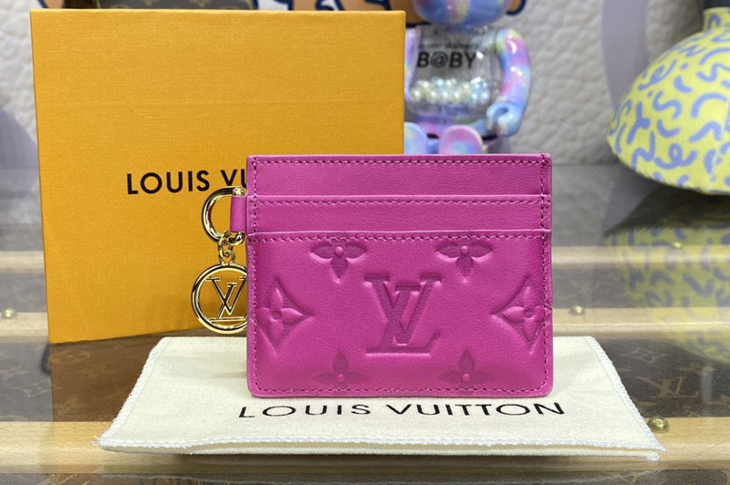 Louis Vuitton M82738 LV Card Holder in Rose Bougainvillier Pink Monogram-embossed lambskin