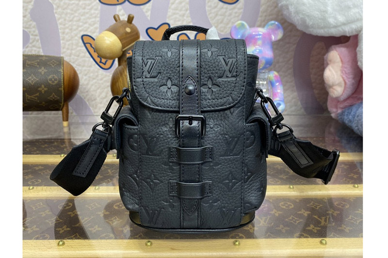 Louis Vuitton M83164 LV Nano Christopher backpack in Black Taurillon Monogram embossed cowhide leather