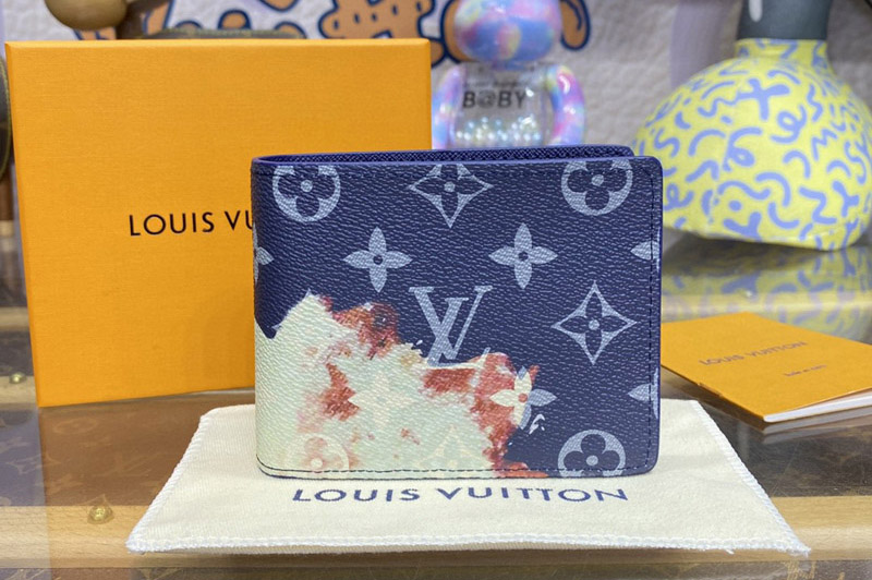 Louis Vuitton M82827 LV Multiple wallet in Ink Blue Monogram Bleach coated canvas