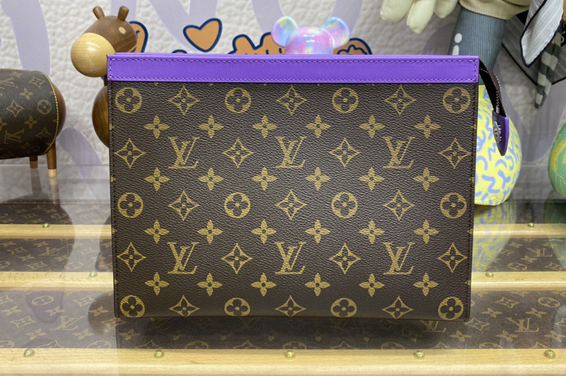 Louis Vuitton M82859 LV Pochette Voyage MM pouch in Monogram Macassar coated canvas With Purple
