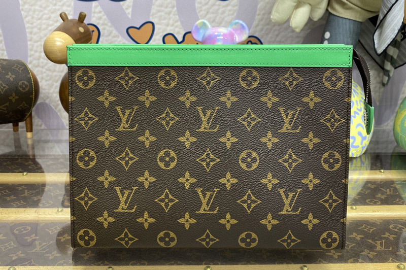 Louis Vuitton M82854 LV Pochette Voyage MM pouch in Monogram Macassar coated canvas With Green
