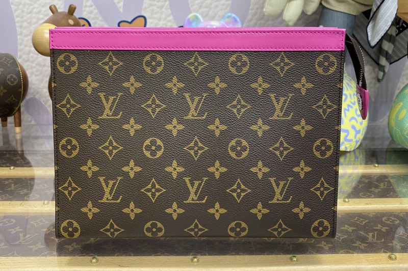 Louis Vuitton M82858 LV Pochette Voyage MM pouch in Monogram Macassar coated canvas With Pink