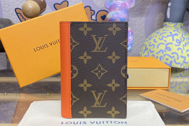 Louis Vuitton M82863 LV Passport Cover Wallet in Monogram Macassar coated canvas With Orange