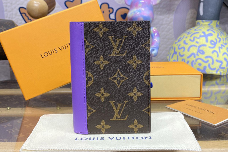 Louis Vuitton M82868 LV Passport Cover Wallet in Monogram Macassar coated canvas With Purple