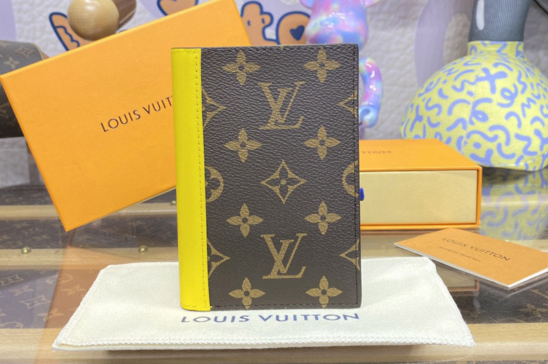 Louis Vuitton M82864 LV Passport Cover Wallet in Monogram Macassar coated canvas With Yellow