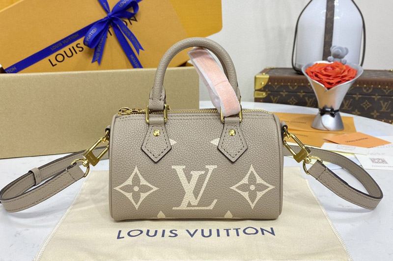 Louis Vuitton M82890 LV Nano Speedy Bag in Tourterelle Gray/Cream Monogram Empreinte embossed supple grained cowhide leather