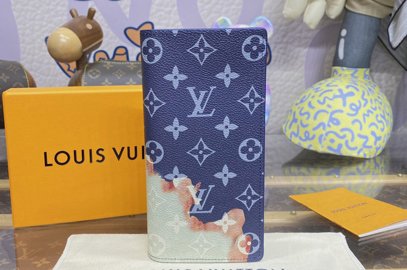 Louis Vuitton M82826 LV Brazza wallet in Ink Blue Monogram Bleach coated canvas