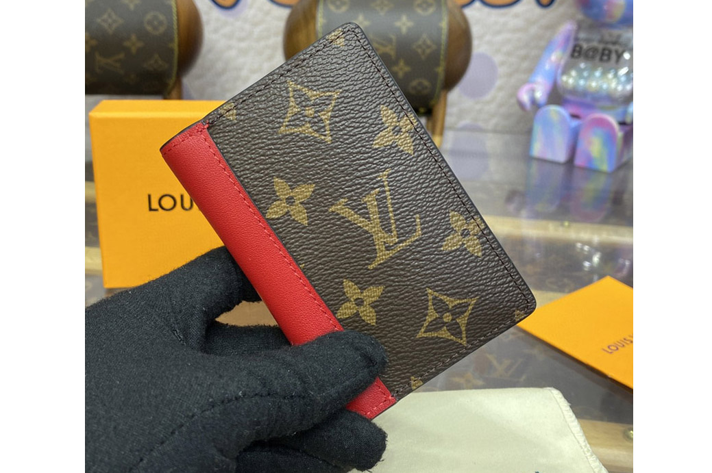 Louis Vuitton M82955 LV Pocket Organizer in Monogram Macassar coated canvas With Red