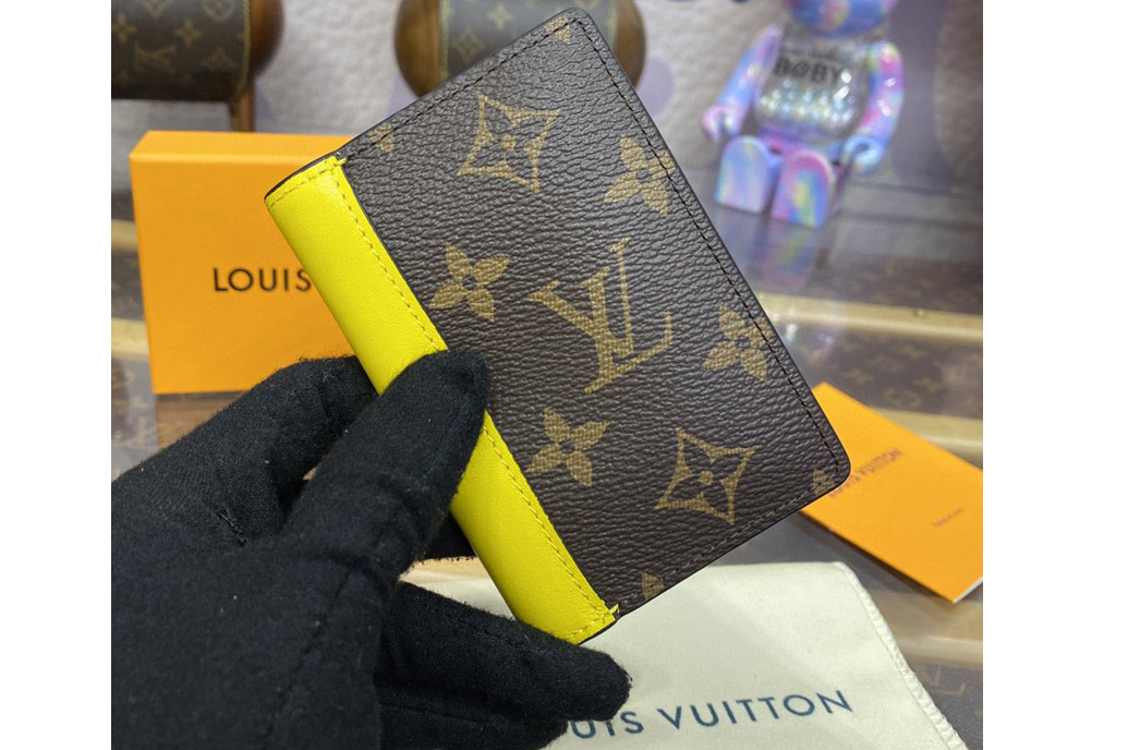 Louis Vuitton M82955 LV Pocket Organizer in Monogram Macassar coated canvas With Yellow