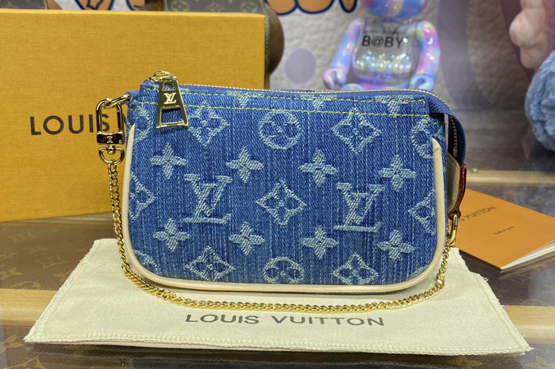 Louis Vuitton M82960 LV Mini Pochette Accessories in Blue Monogram Denim canvas