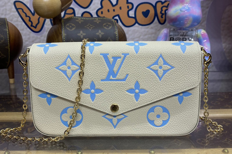 Louis Vuitton M83025 LV Felicie Pochette Bag in White/Blue Monogram Empreinte leather