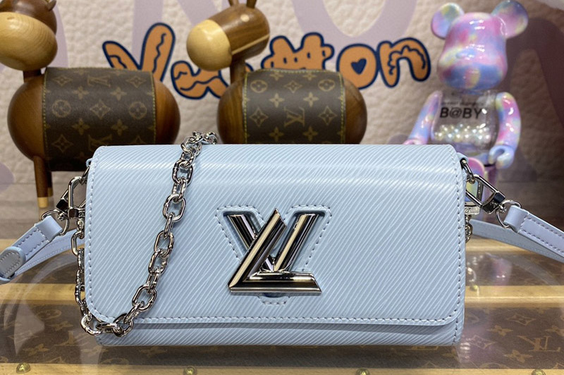 Louis Vuitton M83478 LV Twist West Pochette bag in Ice Blue grained Epi leather