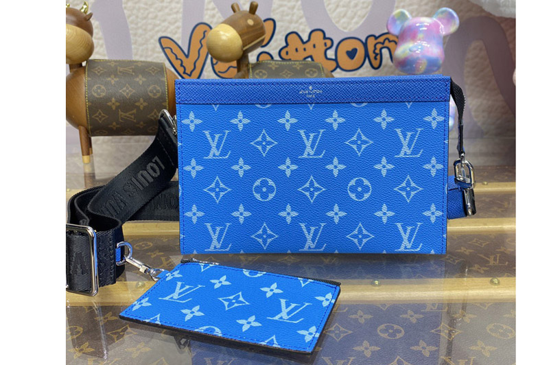 Louis Vuitton M83099 LV Gaston wearable wallet in Blue Taiga cowhide leather and Monogram coated canvas