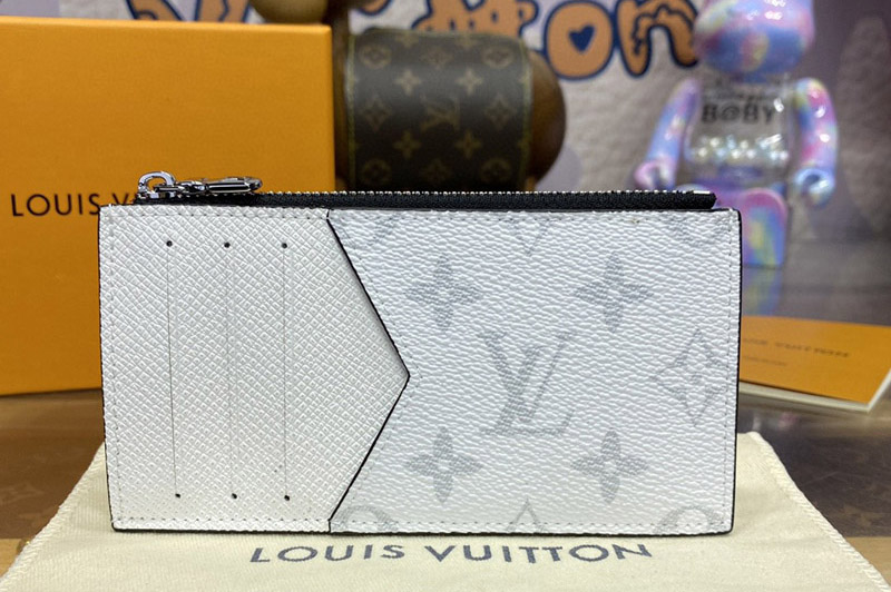 Louis Vuitton M83102 LV Coin Card Holder in White Taiga cowhide leather and Monogram coated canvas