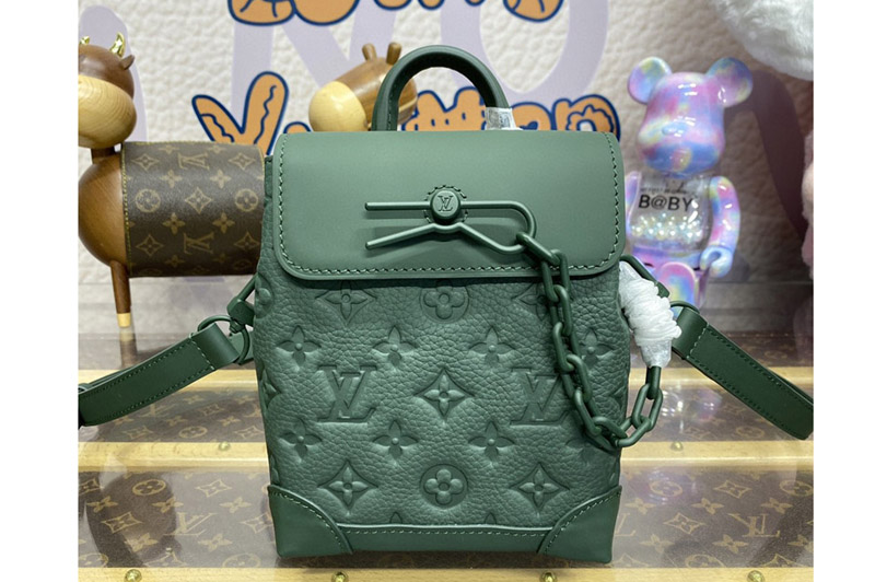 Louis Vuitton M83502 LV Nano Steamer in Green Taurillon leather with Monogram embossing