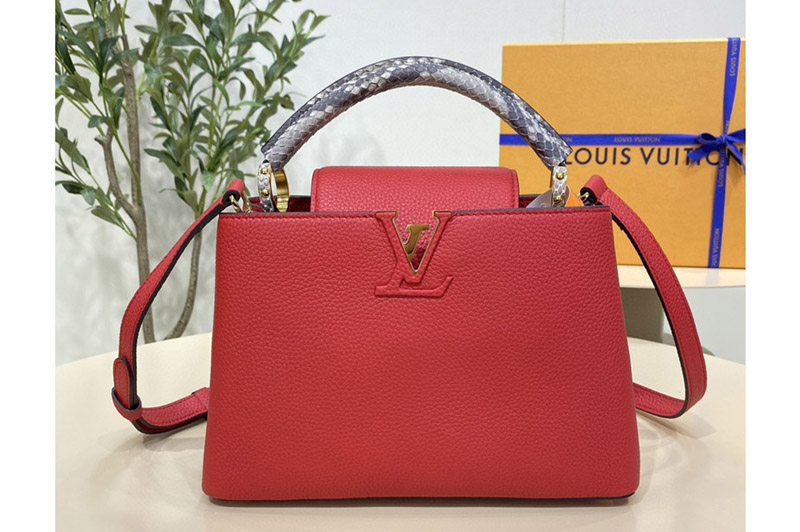 Louis Vuitton N92041 LV Capucines BB handbag in Red Taurillon-leather and Python-leather trim
