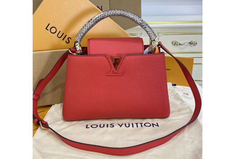Louis Vuitton N92800 LV Capucines MM handbag in Red Taurillon-leather and Python-leather trim