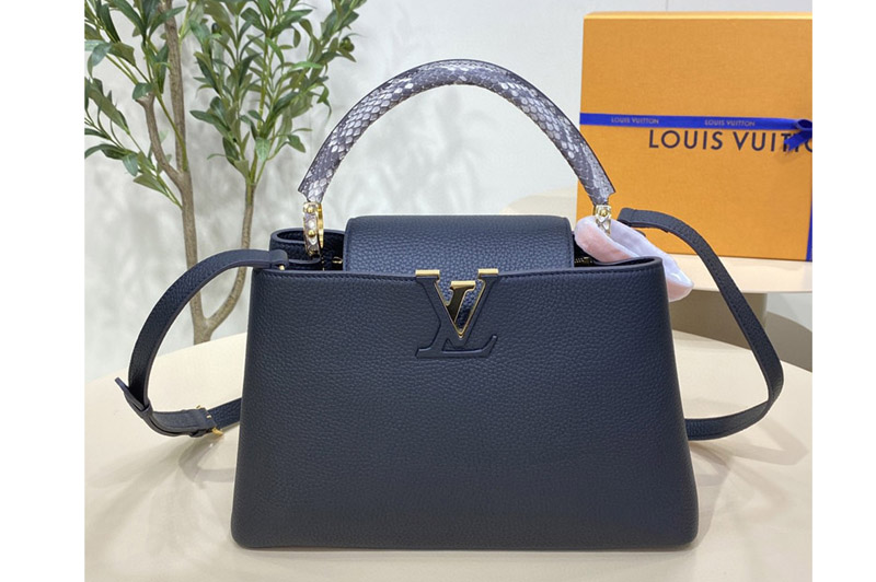 Louis Vuitton N92800 LV Capucines MM handbag in Black Taurillon-leather and Python-leather trim