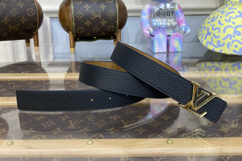 Louis Vuitton M9521U LV Initiales 30MM Reversible Belt in Black/Tan Leather Gold Buckle